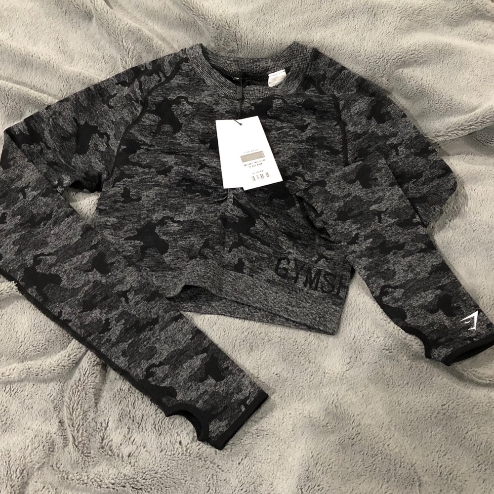 NWT Gymshark Black Camo Crop Long Sleeve